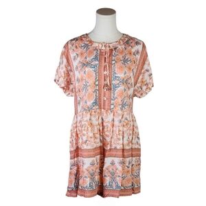 Saints + Secrets Boho Floral Romper Dress US Small Peach Print Real Bell Tie